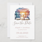 Ocean Sunset Foto Beach Stühle Hochzeit Save The Date (Vorderseite)