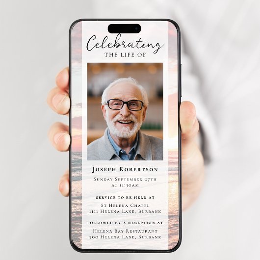 Ocean Sunset Foto Beerdigung Digital Evite Einladung