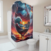 "Ocean Sunset in Wine Glass - Surreal Seascape Art Duschvorhang (Beispiel)