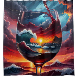 "Ocean Sunset in Wine Glass - Surreal Seascape Art Duschvorhang