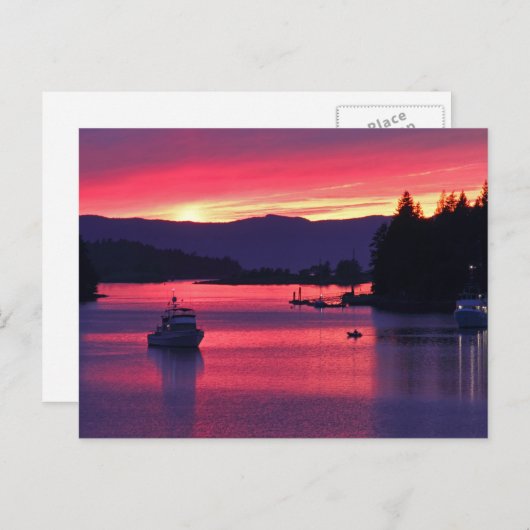 Ocean Sunset mit Booten im Hafen Postkarte (Vorne/Hinten)