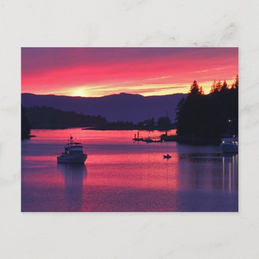 Ocean Sunset mit Booten im Hafen Postkarte (Vorderseite)