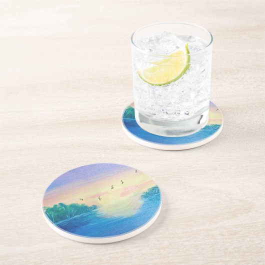 Ocean Sunset Original Oil Malerei auf einem Unters Getränkeuntersetzer (Seite)
