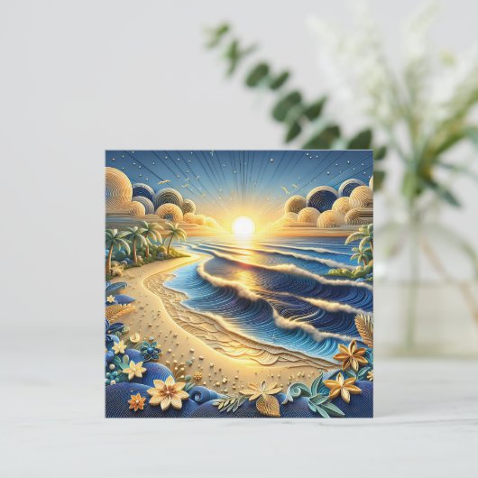 Ocean Sunset | Papierabdruckeffekt Ai Art (Stehend Vorderseite)