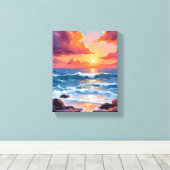 Ocean Sunset Pastel Watercolor Beach Painting Leinwanddruck (Insitu (Holzboden))