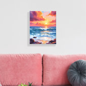 Ocean Sunset Pastel Watercolor Beach Painting Leinwanddruck (Insitu (Wohnzimmer))