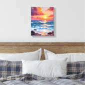 Ocean Sunset Pastel Watercolor Beach Painting Leinwanddruck (Insitu (Schlafzimmer))