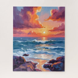 Ocean Sunset Pastel Watercolor Beach Painting Puzzle