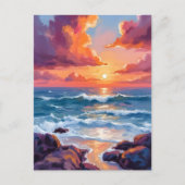 Ocean Sunset Pastel Watercolor Beach Postkarte (Vorderseite)