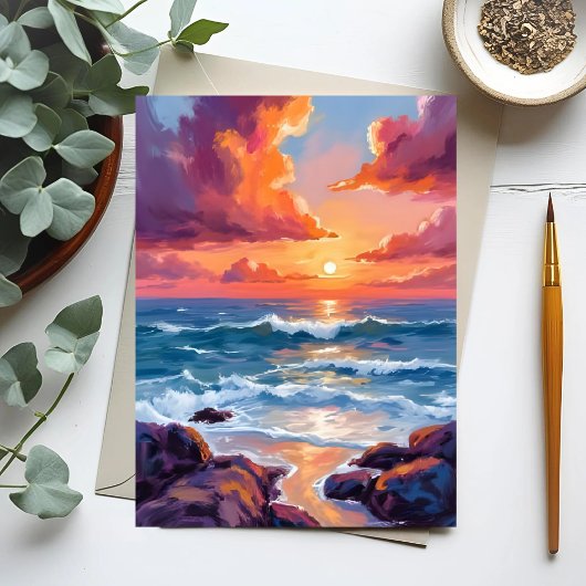 Ocean Sunset Pastel Watercolor Beach Postkarte