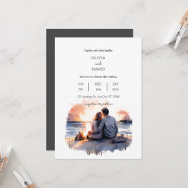 Ocean Sunset Romantic Couple Landschaft Strand Hoc Einladung