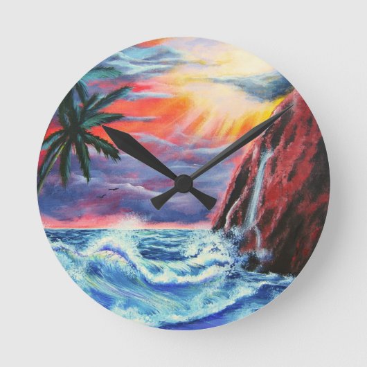 Ocean Sunset Runde Wanduhr (Vorderseite)