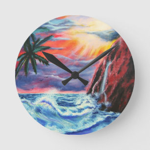Ocean Sunset Runde Wanduhr