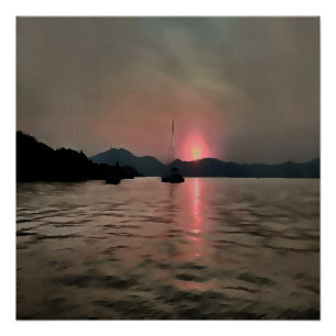 Ocean Sunset Sailboat Sunset Bozburun Marmaris Poster