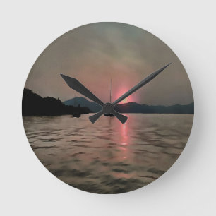 Ocean Sunset Sailboat Sunset Bozburun Marmaris Runde Wanduhr