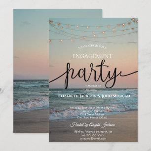 Ocean Sunset, String Lights Script-Verlobung Einladung