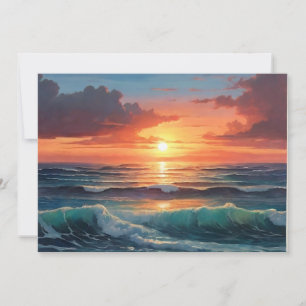 Ocean Sunset Sunrise farbenfrohe Waves Wolken Stra Feiertagskarte