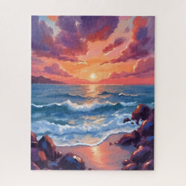 Ocean Sunset Watercolor Beach Coastal Puzzle