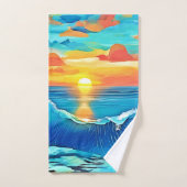 Ocean Sunset Wave Art Badhandtuch Set (Handtuch)