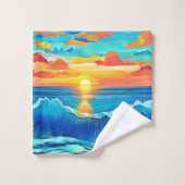 Ocean Sunset Wave Art Badhandtuch Set (Waschlappen)