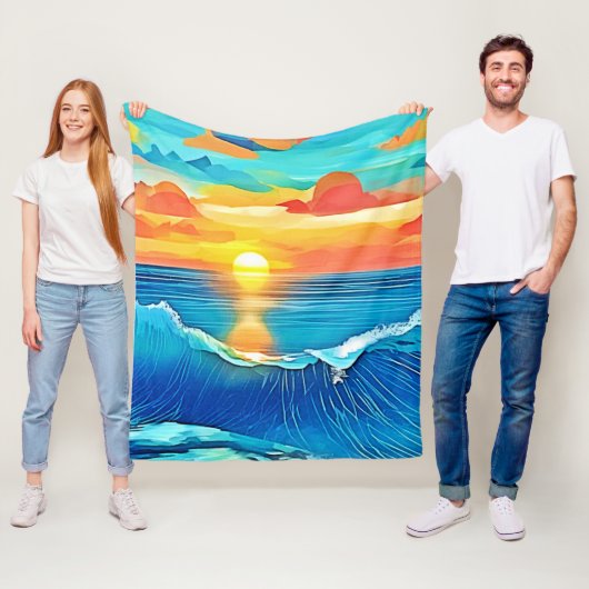 Ocean Sunset Wave Art Fleecedecke (Beispiel)