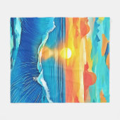 Ocean Sunset Wave Art Fleecedecke (Vorderseite (Horizontal))
