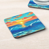 Ocean Sunset Wave Art Getränkeuntersetzer (Linke Seite)