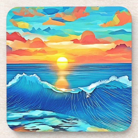 Ocean Sunset Wave Art Getränkeuntersetzer (Vorderseite)