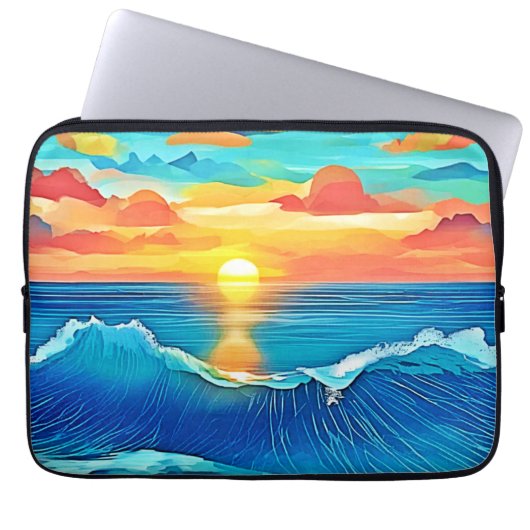 Ocean Sunset Wave Art Laptopschutzhülle (Vorderseite)