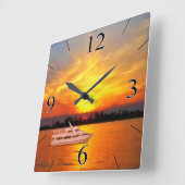 Ocean Sunset Yacht (behalt oder Entfernung der Yac Quadratische Wanduhr (Winkel)