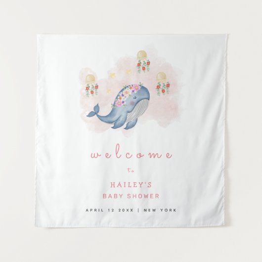 Ocean Sweet Whale Floral Baby Dusche Begrüßungszei Wandteppich (Vorderseite)