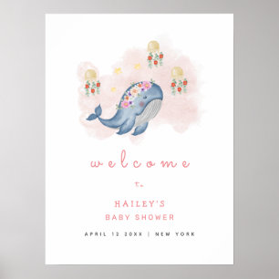 Ocean Sweet Whale Floral Baby Dusche Willkommen Poster