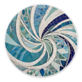 Ocean Swirl Whirling Blue & White Sea Thema Mosaik Keramikknauf