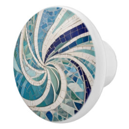 Ocean Swirl Whirling Blue & White Sea Thema Mosaik Keramikknauf