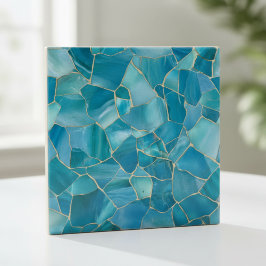 Ocean Teal Agate Gold Mosaic Fliese