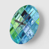 Ocean Teal Glass Mosaic Tile Art Runde Wanduhr (Winkel)
