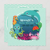 Ocean Theme Baby Dusche; Aqua Green Zickzack Einladung (Vorne/Hinten)