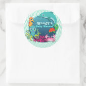 Ocean Theme Baby Dusche; Aqua Green Zickzack Runder Aufkleber (Tasche)