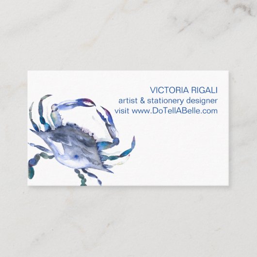 Ocean Theme Blue Crab Beach Wasserfarbenküste Visitenkarte (Vorderseite)