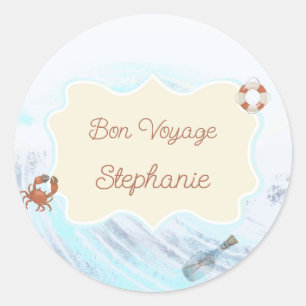 Ocean Theme Bon Voyage Personalisiert mit Name Runder Aufkleber