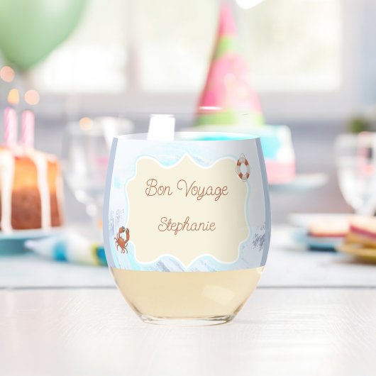 Ocean Theme Bon Voyage Personalized with Name Weinglas Ohne Stiel (Insitu (Geburtstag))