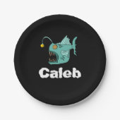 Ocean Theme Boys Birthday Anglerfish Black Pappteller (Vorderseite)