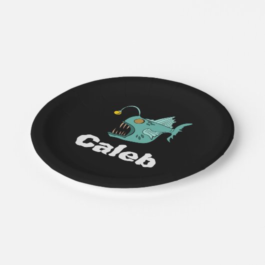 Ocean Theme Boys Birthday Anglerfish Black Pappteller (Schrägansicht)