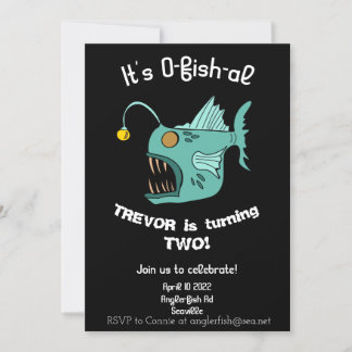Ocean Theme Boys Birthday Anglerfish O-fish-al Inv Einladung
