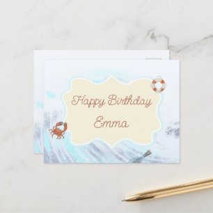 Ocean Theme Happy Birthday Personalisiert mit Name Postkarte