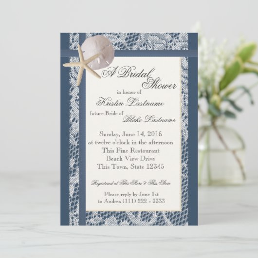 Ocean Theme Navy Blue Polterabend Einladung (Stehend Vorderseite)