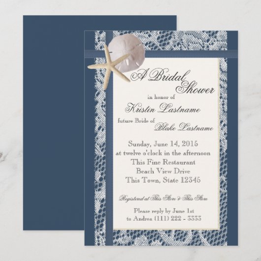 Ocean Theme Navy Blue Polterabend Einladung (Vorne/Hinten)