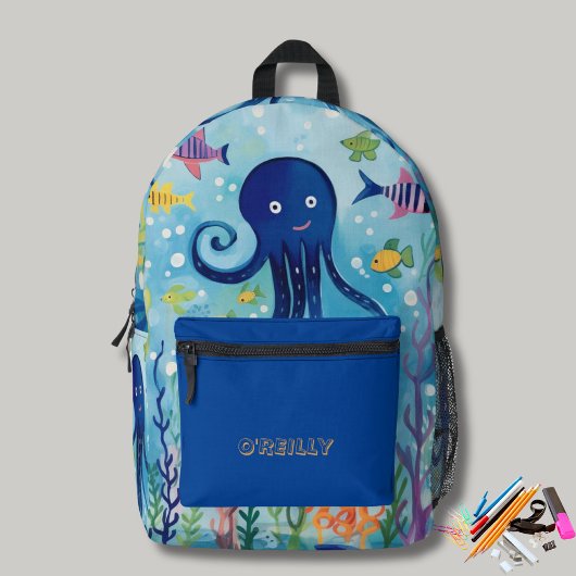 Ocean Theme Octopus Print Modern Monogram Bedruckter Rucksack