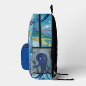 Ocean Theme Octopus Print Modern Monogram Bedruckter Rucksack (Rechts)