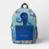 Ocean Theme Octopus Print Modern Monogram Bedruckter Rucksack (Vorderseite)